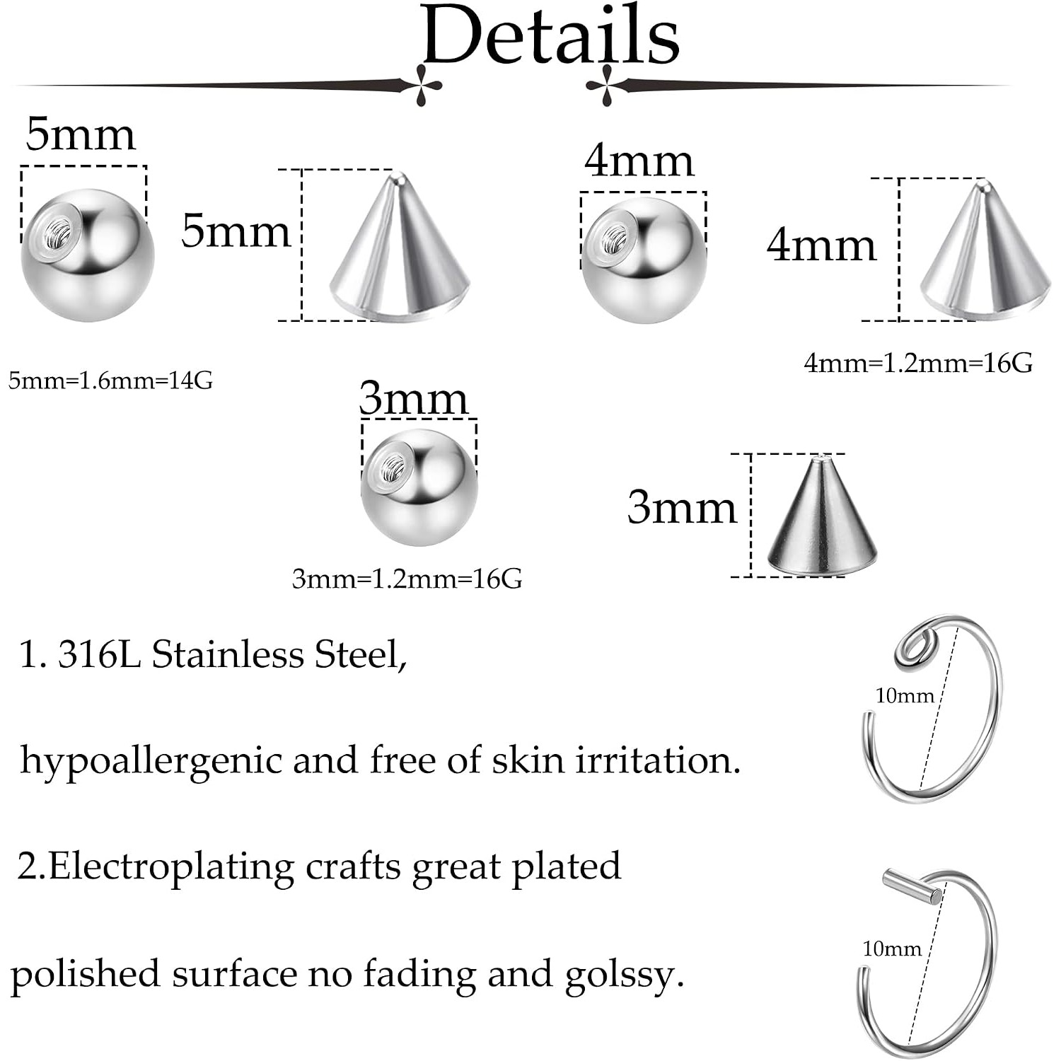 Drperfect Nhẫn Mày Giả Khuyên  - đánh giá và giá Body Jewelry Replacement Ball
